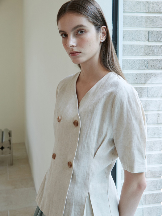 amr1266 v-neck linen double blouse (natural)