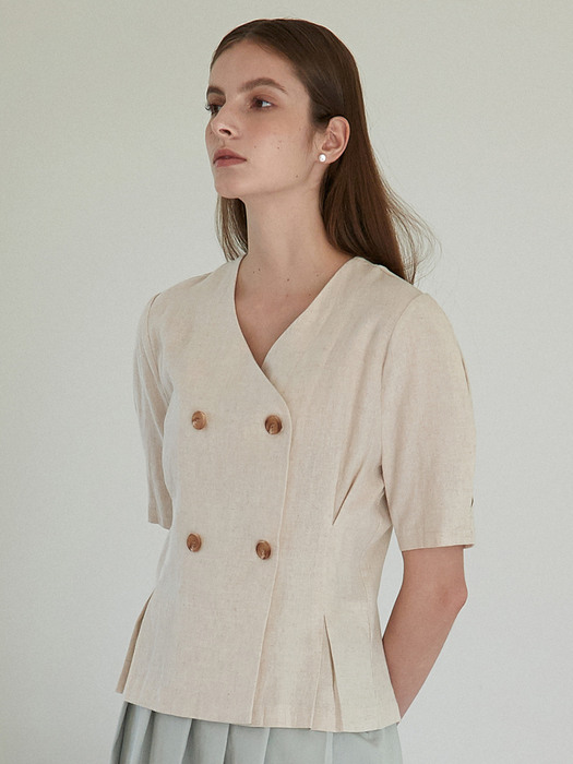 amr1266 v-neck linen double blouse (natural)