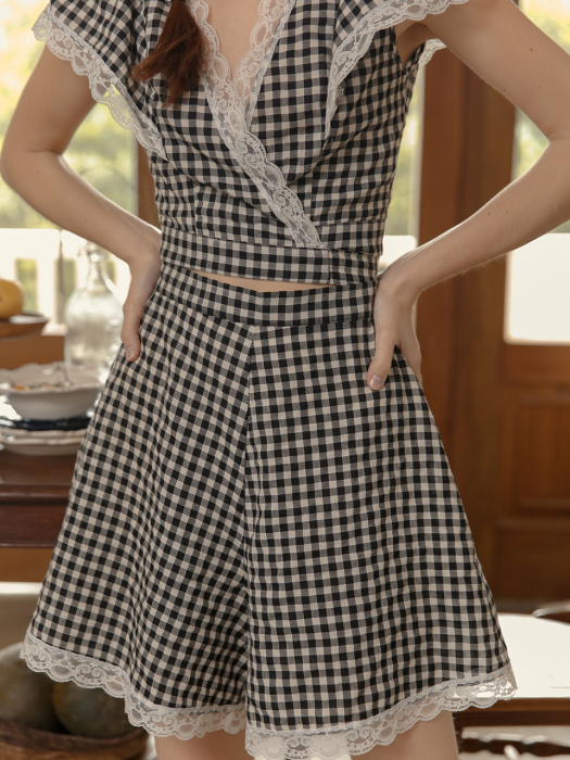 Black check cross lace Two piece