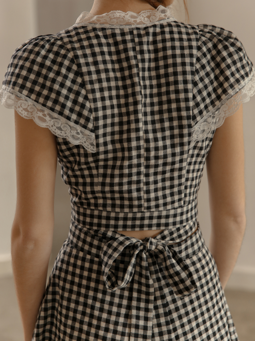Black check cross lace Two piece