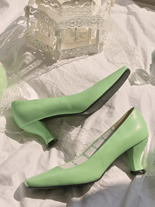 [리퍼브][235]1277 Belinda Square Shape Pumps Heel-light green