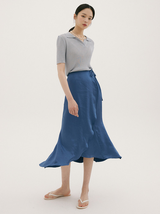 FSK SATIN FLARE SKIRT DEEP BLUE