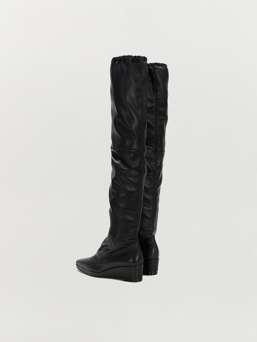 TIA Leather-trimmed Thigh High Boots - Black