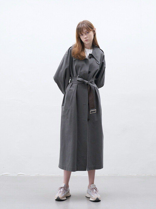 21 Fall_Earth Green A-Line Single Trench Coat  