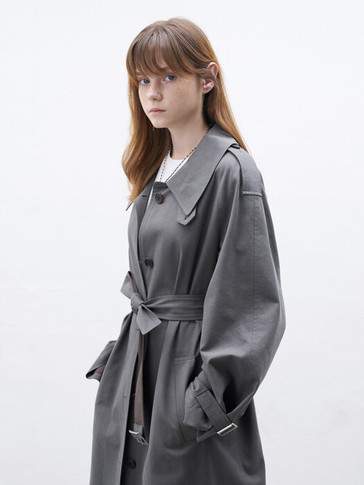 21 Fall_Earth Green A-Line Single Trench Coat  