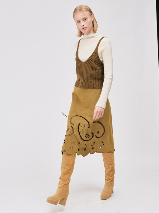 suede punching skirt - khaki