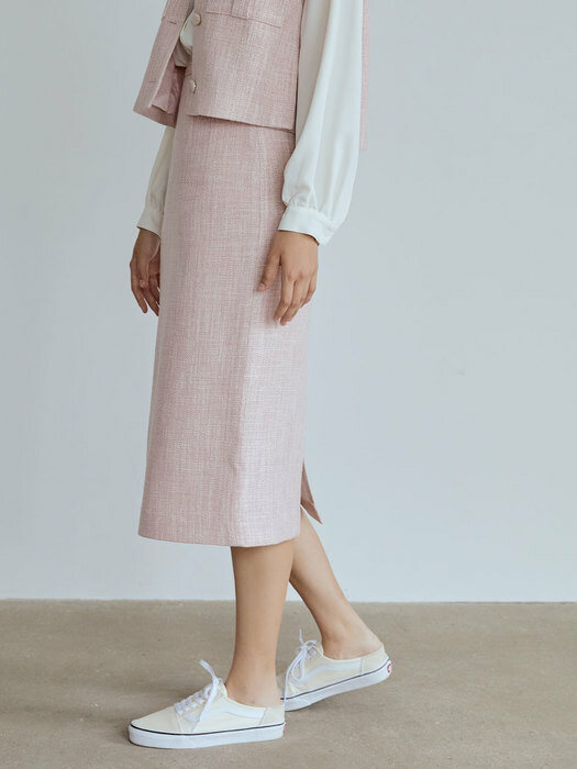 Slit tweed skirt (pink) 