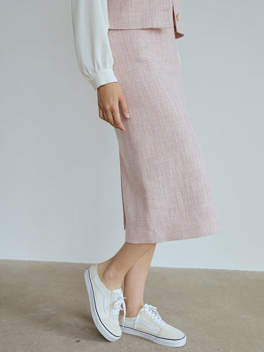 Slit tweed skirt (pink) 