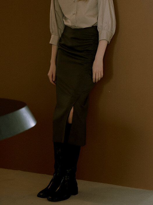 Shirring long skirt_2color