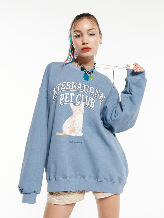 [EXCLUSIVE]PET CLUB PIGMENT SWEATSHIRT, BLUE