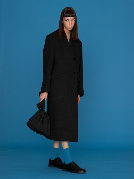 Jane No collar 2-button long coat_Black