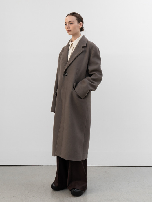 Wool Single Long Coat (DUSTY BROWN)