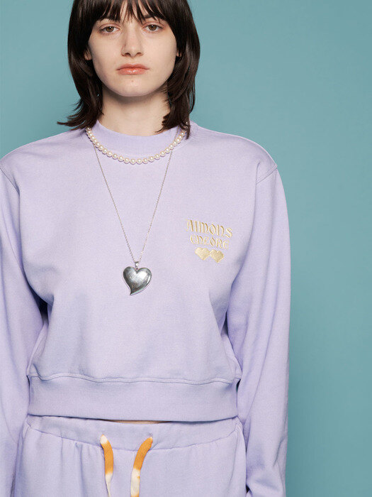 HAMPTON LAVENDER AIMONS ENCORE DOUBLE HEART EMBROIDERY SWEAT SHIRT