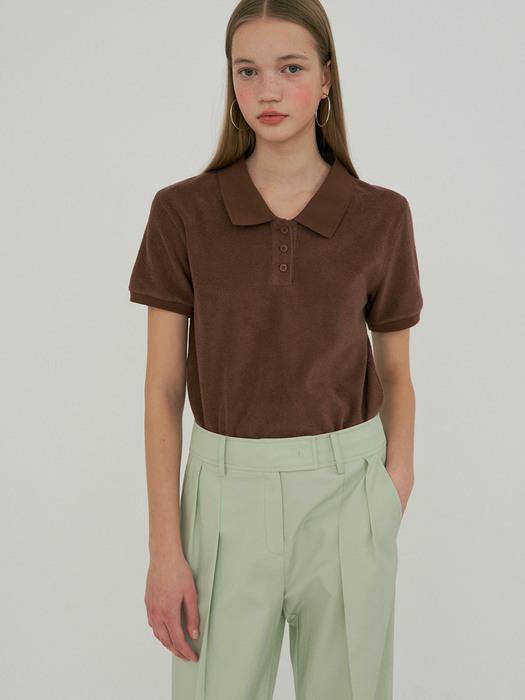 of terry collar top_brown