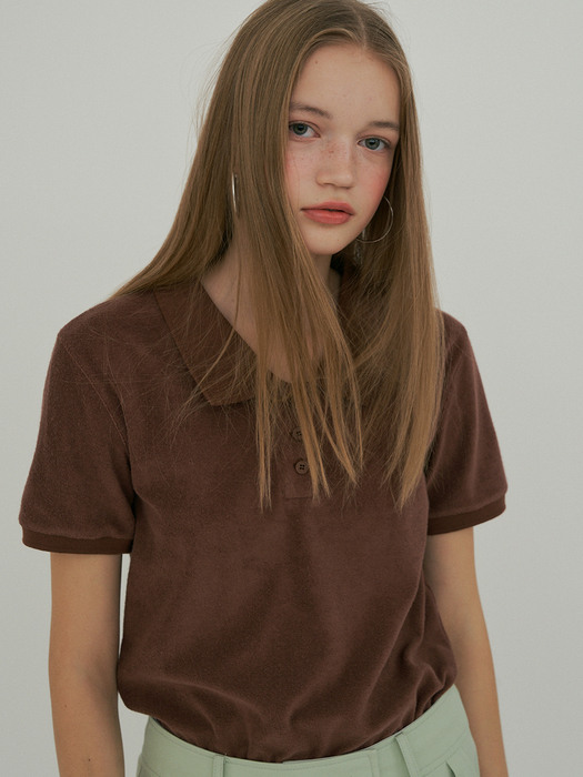 of terry collar top_brown