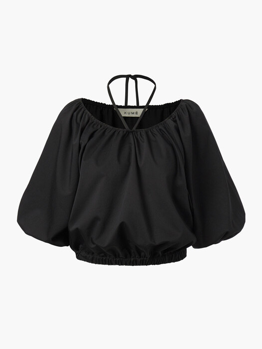 BALLOON SLEEVE OFF-THE SHOULDER BLOUSE, BLACK