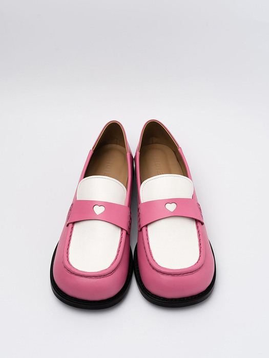Heart Penny Loafer (Candy Pink / White)