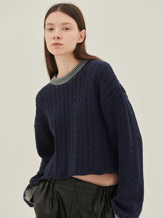 Cable Crop Knit Navy