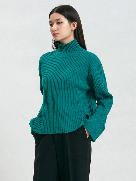 wool roll up knit (blue green)