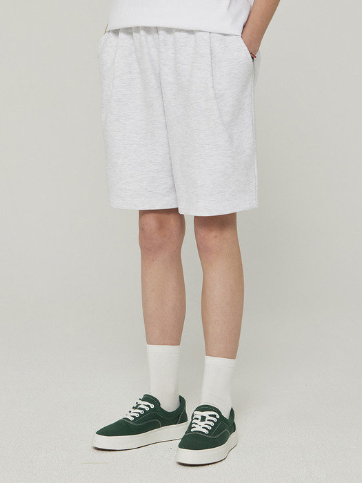 One Tuck Bermuda Sweat Half Pants_White melange