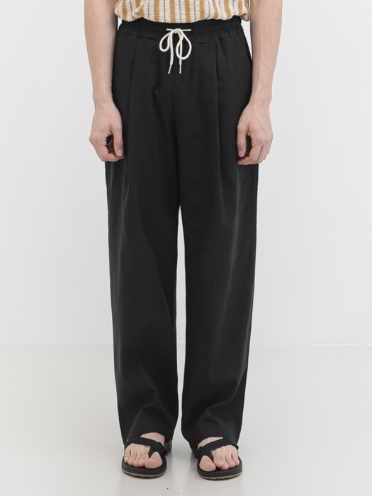 P005 LINEN WIDE BANDING PANTS_BLACK