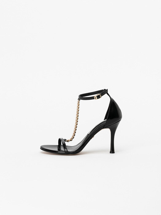 Rhodes Chained Strap Sandals in Textured Black