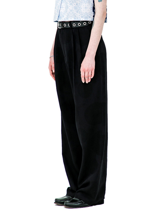 [리퍼브] VINTAGE PATTERN LINEN WIDE SLACKS [BLACK]