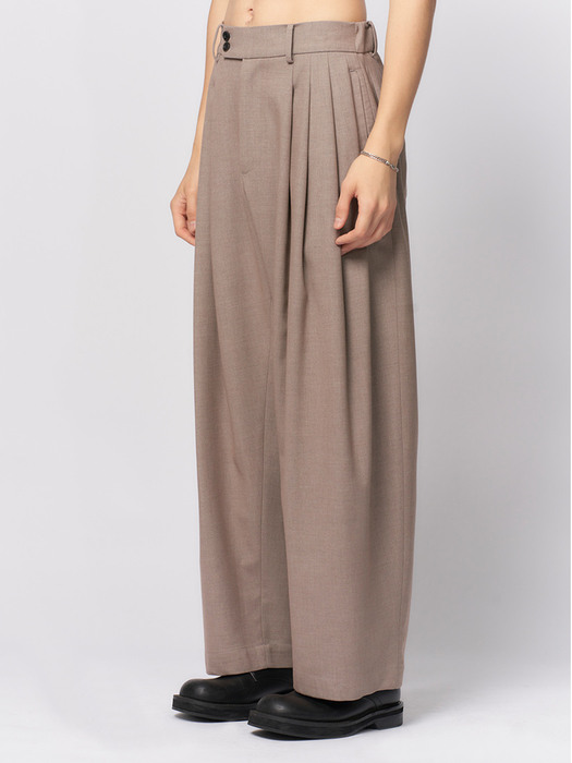 Five Pleats Wool Pants [Melange Beige]