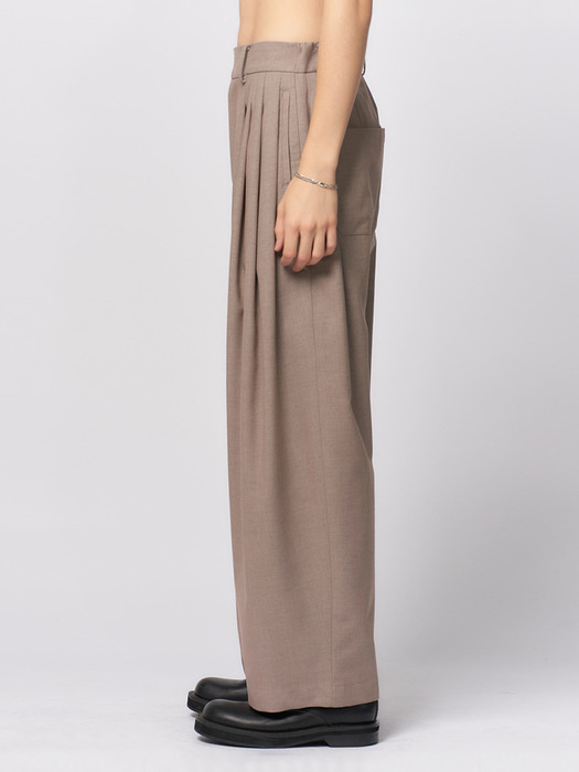 Five Pleats Wool Pants [Melange Beige]