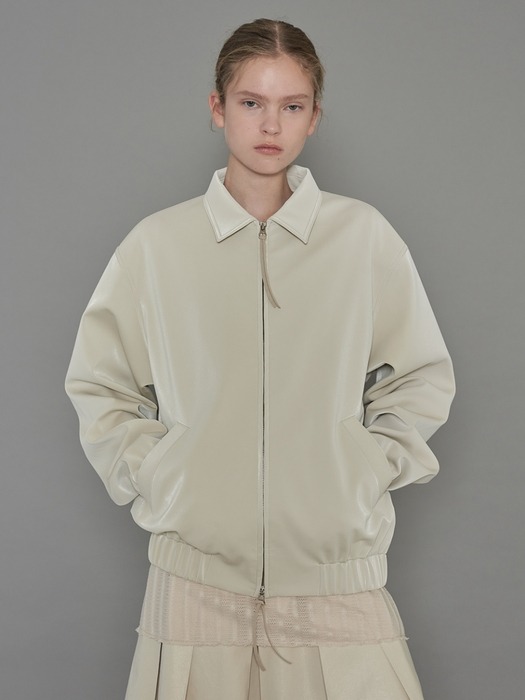 GLOSSY LEATHER BLOUSON (ivory)