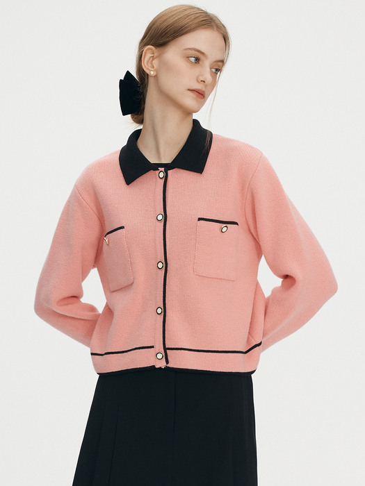 Cashmere collar point cardigan - Pink