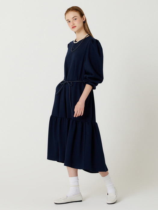 RECYCLED FABRIC PUFF DRESS(NAVY)