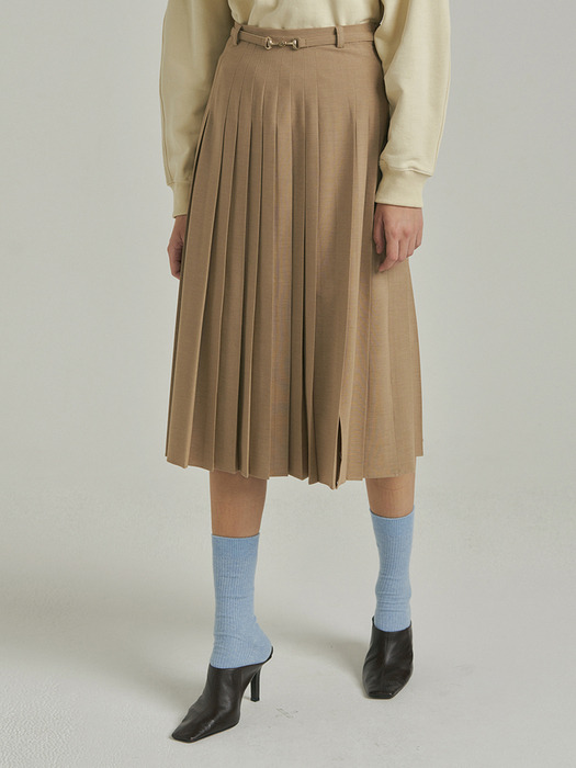 Wool Pleated Skirt_BEIGE