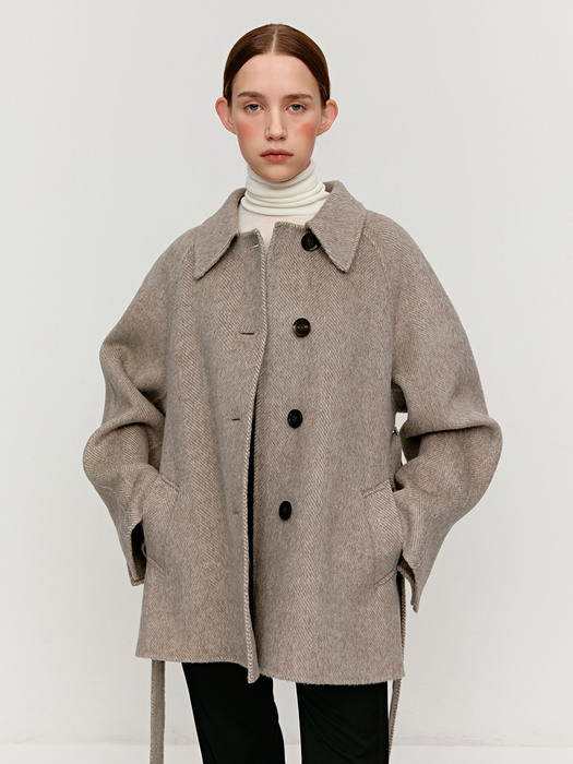 TWF ALPACA SEMI DOUBLE HALF COAT [HAND MADE]_GREY