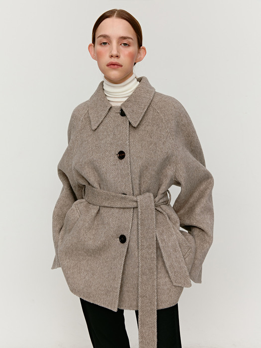 TWF ALPACA SEMI DOUBLE HALF COAT [HAND MADE]_GREY