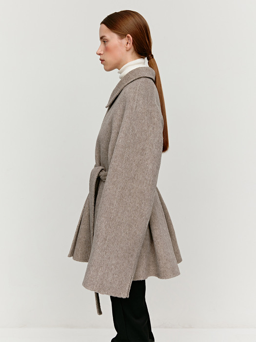 TWF ALPACA SEMI DOUBLE HALF COAT [HAND MADE]_GREY