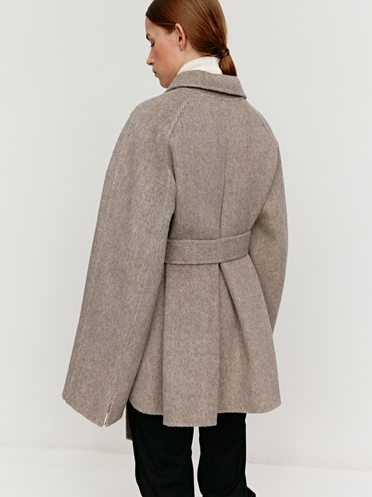 TWF ALPACA SEMI DOUBLE HALF COAT [HAND MADE]_GREY