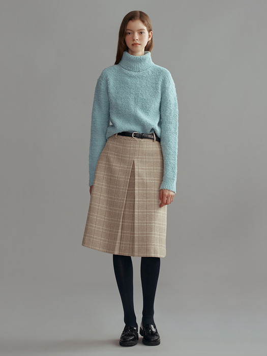 FENCHURCH A-line wool midi skirt (Beige check)