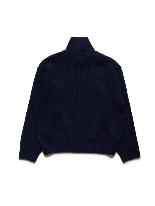 KNITTED ZIP-UP CARDIGAN / NAVY
