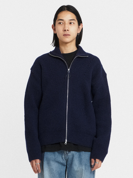 KNITTED ZIP-UP CARDIGAN / NAVY