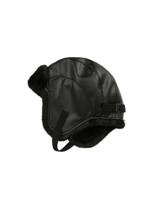 Faux Leather Trapper Hat, Black