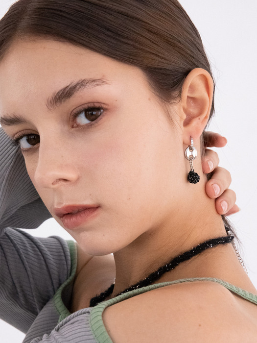 [2way] drop knitball pendant ring earring