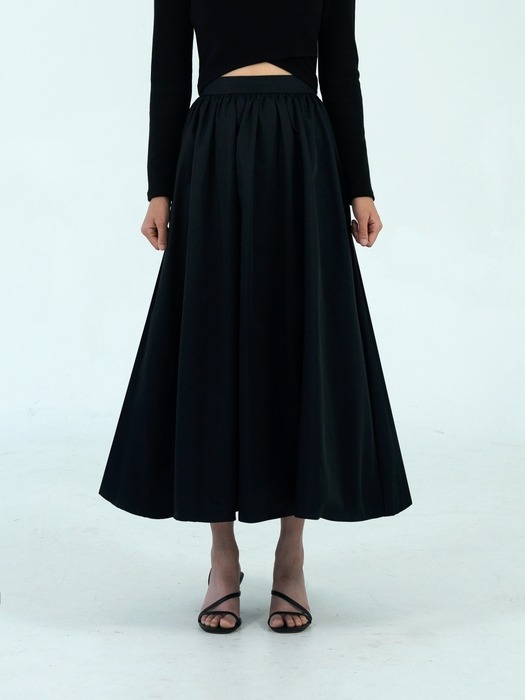 Belle gathered midi skirt (black)