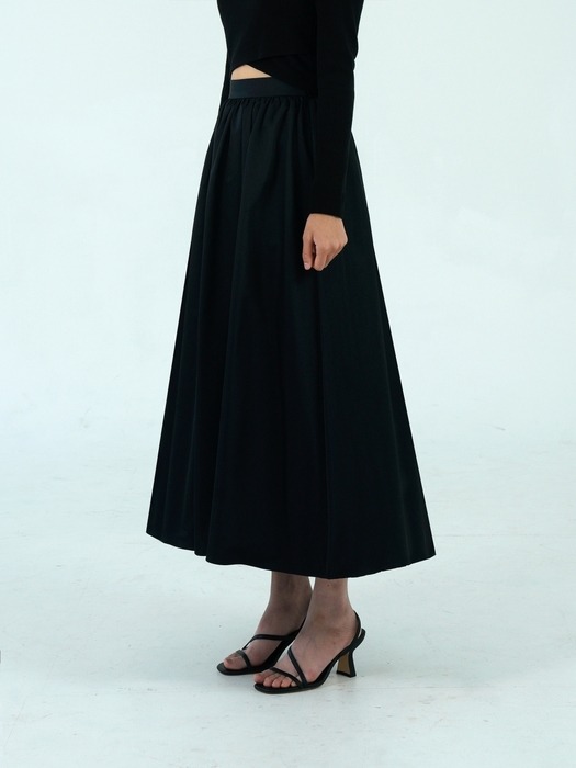Belle gathered midi skirt (black)