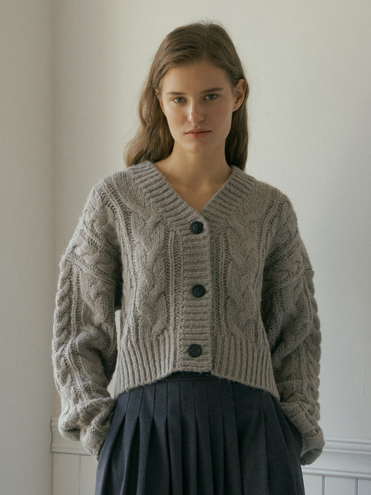 V. bold cable knit cardigan (gray)