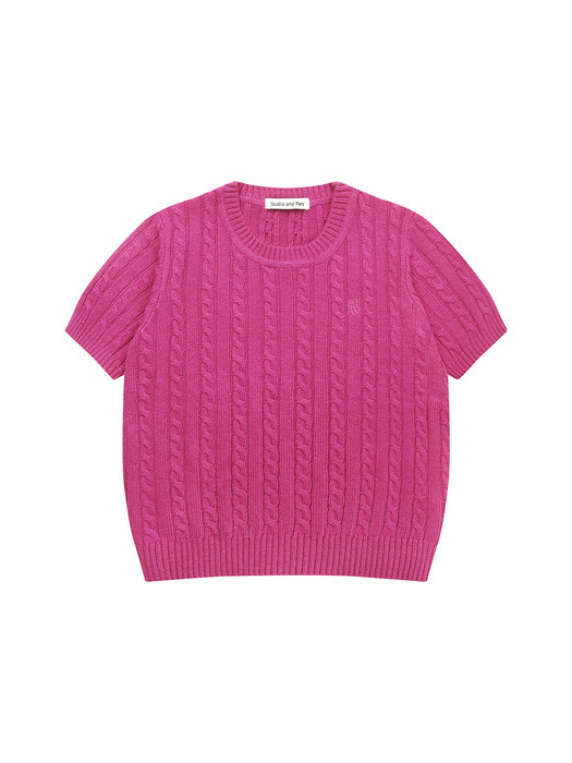 Monceau Cable Short Sleeve Knit_Pink