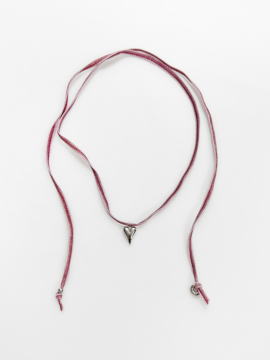 Teeth Heart Velvet Necklace [Pink]