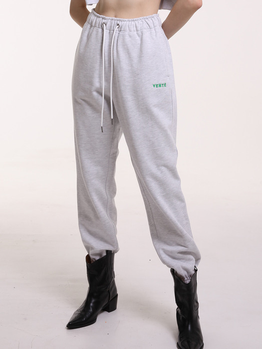 Logo embroided jogger pants in melange grey