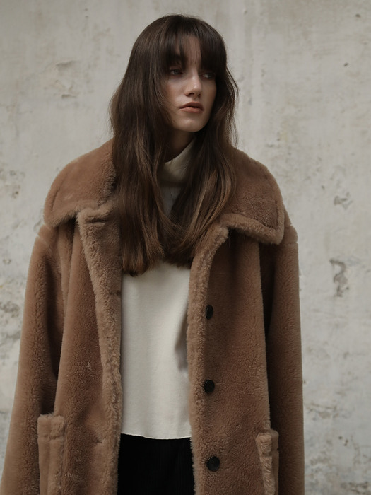 Chester Wool Fur Coat_Teddy Brown