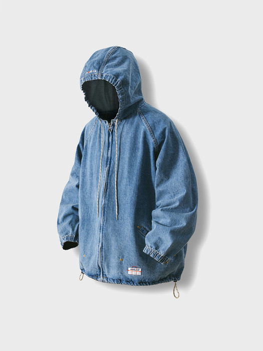 ANGLAN앵글런]Stone Denim Puckering Hoodie Jacket - Blue